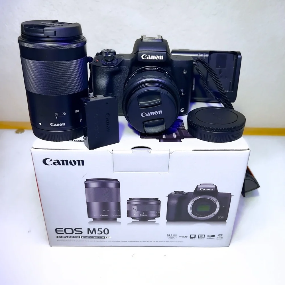 Canon Eos M50 Bundle with 2 Lenses, External Monitor, Mic and more